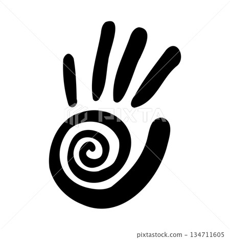 Tribal hand sun print, aztec simple symbol. Line mexican tribe doodle hand drawn decorative element. Ethnic motive. Tribal hand sun print, aztec simple symbol. Line mexican tribe doodle hand drawn decorative element. Ethnic motive. 134711605