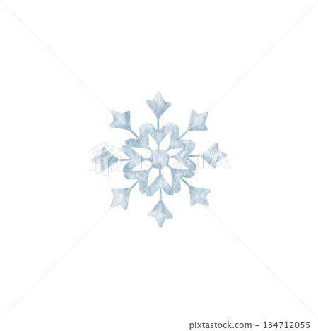 Watercolor snowflake for winter, Christmas and New Year designs. Suitable for holiday decoration, seasonal background, minimal festive layout and greeting card. Watercolor snowflake for winter, Christmas and New Year designs. Suitable for holiday decoration, seasonal background, minimal festive layout and greeting card. 134712055