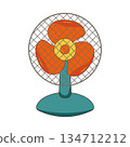 Vintage Electric Fan Vector Illustration. Ideal for summer concepts, home appliance graphics, climate and cooling themes, posters, stickers, infographics, web design and educational illustrations. 134712212