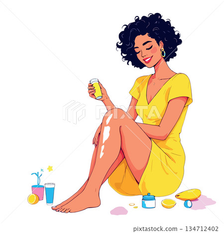 Vsai woman combining skincare routine with health supplements Vsai woman combining skincare routine with health supplements 134712402