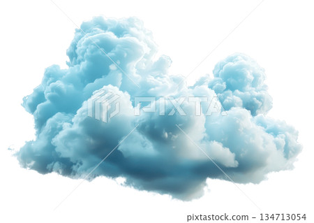Fluffy white cloud against a clear sky, showcasing soft textures and natural beauty. Perfect for depicting tranquility and weather concepts. 134713054