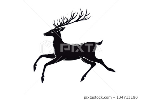 Silhouette of a graceful deer leaping through the air against a plain background, capturing the essence of freedom and agility in nature. Silhouette of a graceful deer leaping through the air against a plain background, capturing the essence of freedom and agility in nature. 134713180