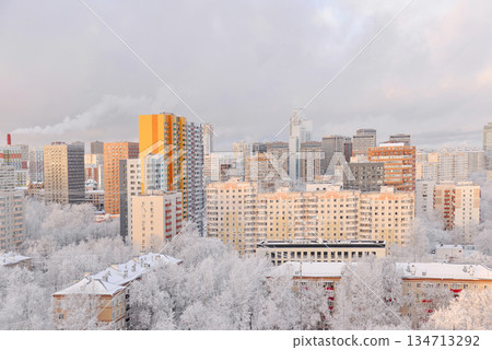 Moscow, Russia, residential sleeping district in winter	 134713292