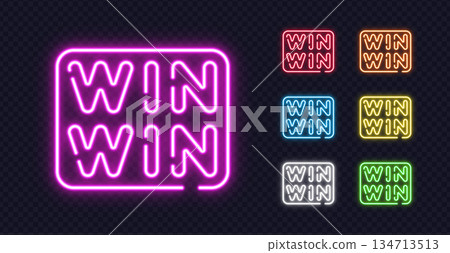 Set of glowing WIN WIN neon signs in different vibrant colors, ideal for business success, motivation or team spirit concepts. 134713513