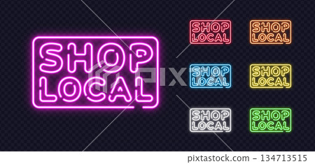 Shop Local neon lettering in glowing purple style, perfect for announcements, recruitment or event invitations. Shop Local neon lettering in glowing purple style, perfect for announcements, recruitment or event invitations. 134713515