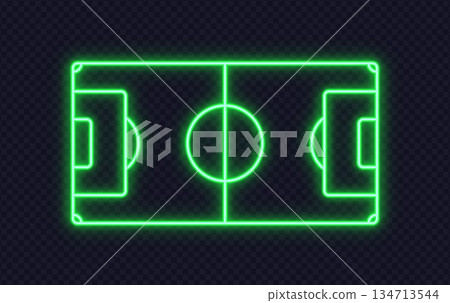 Glowing neon football pitch outline in green color. Perfect element for sports apps, analytics or fan content. 134713544