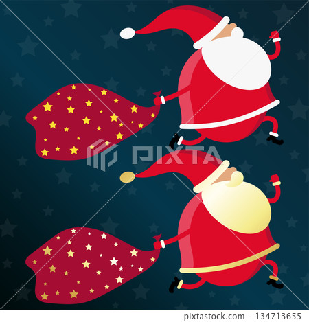 Santa Claus runs with a sack of gifts in his hand Santa Claus runs with a sack of gifts in his hand 134713655