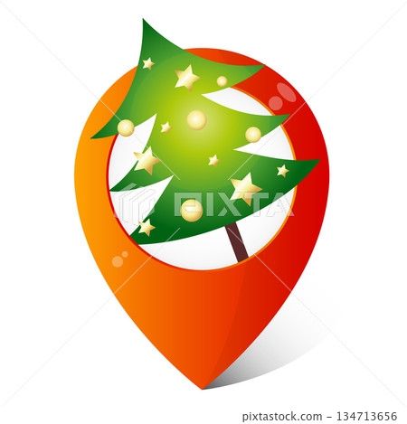 Christmas decorated tree at location sign Christmas decorated tree at location sign 134713656