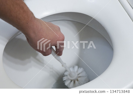 Toilet Cleaning With Brush Toilet Cleaning With Brush 134713848
