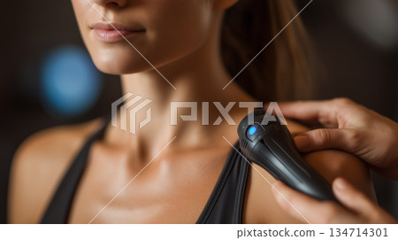 Close-up view of a laser hair removal device in a salon setting 134714301
