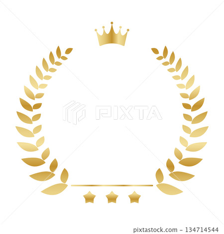 Laurel wreath gold award frame with crown, stars and lines Laurel wreath gold award frame with crown, stars and lines 134714544