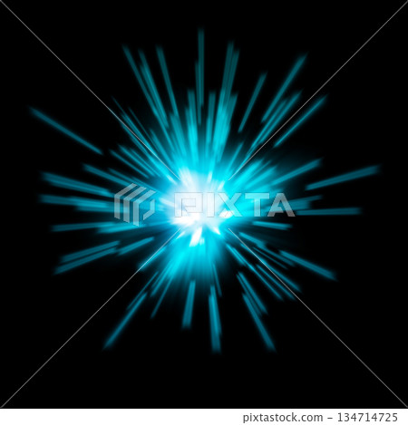 A burst of blue light radiating from a black background 134714725