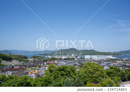 A shipbuilding town on the Seto Inland Sea seen from high ground A shipbuilding town on the Seto Inland Sea seen from high ground 134714863