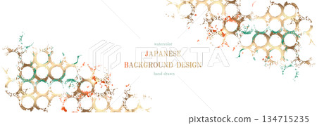 (Elegant Japanese pattern background: golden cloisonné pattern with emerald and vermilion accents) Vector, illustration (Elegant Japanese pattern background: golden cloisonné pattern with emerald and vermilion accents) Vector, illustration 134715235
