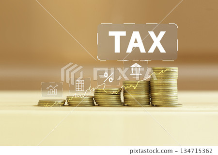 Tax Concept with Stacked Coins and Percentage Signs Representing Financial Growth, illustrating taxation, financial growth, investment returns, and economic planning concepts. Tax Concept with Stacked Coins and Percentage Signs Representing Financial Growth, illustrating taxation, financial growth, investment returns, and economic planning concepts. 134715362