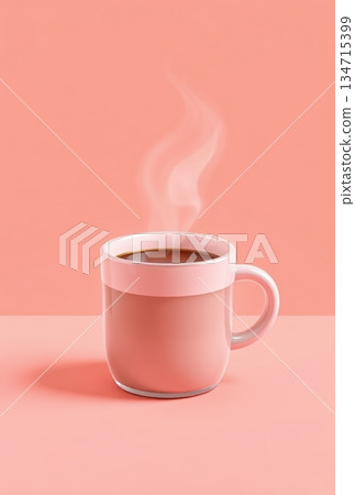 粉色背景热气腾腾的咖啡杯 134715399