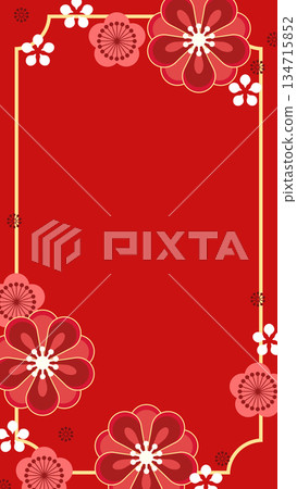 Cute Japanese-style red and white plum blossom vertical frame 134715852