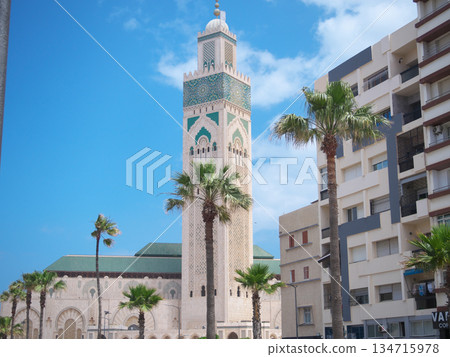 Casablanca Hassan II Mosque, clear May day 134715978