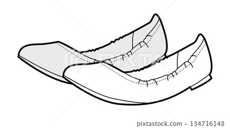 Pointed ballet flat shoe women sketch pair. Ruched edge pointed toe footwear for everyday city outfit feminine look. Pointed ballet flat shoe women sketch pair. Ruched edge pointed toe footwear for everyday city outfit feminine look. 134716148