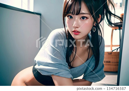 女人操作一台個人計算機 134716387