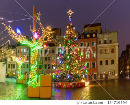Christmas tree in Market Square Warsaw Poland Christmas tree in Market Square Warsaw Poland 134716594