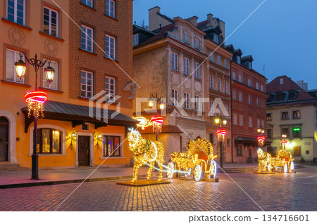 Christmas decorations in Old Town Warsaw Poland Christmas decorations in Old Town Warsaw Poland 134716601