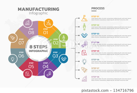 Visual data presentation. Cycle diagram with 8 options. Pie Chart Circle infographic template with 8 steps, options, parts, segments. Business concept. Marketing infographic vector illustration. Visual data presentation. Cycle diagram with 8 options. Pie Chart Circle infographic template with 8 steps, options, parts, segments. Business concept. Marketing infographic vector illustration. 134716796