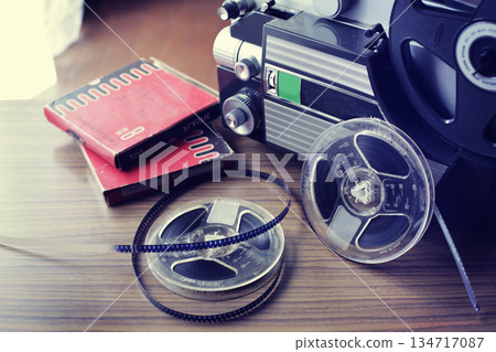 Retro 8mm projector and film 134717087