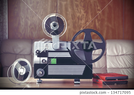 Retro 8mm projector and film 134717095