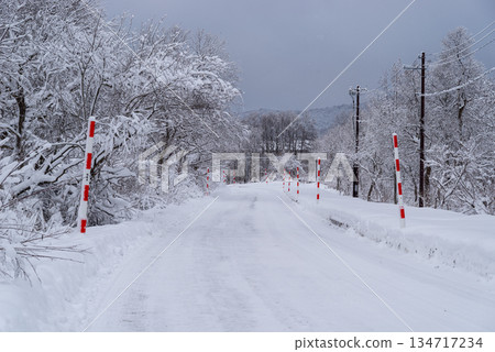 積雪覆蓋的道路和雪桿 b-1 積雪覆蓋的道路和雪桿 b-1 134717234