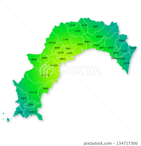 Kochi prefecture and municipalities map 134717300