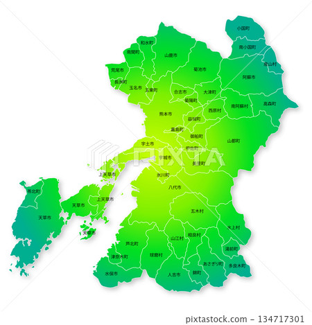 Kumamoto prefecture and municipalities map Kumamoto prefecture and municipalities map 134717301