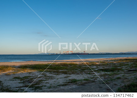 The sea seen from the shore at dusk The sea seen from the shore at dusk 134717462