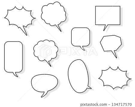 Set of speech bubbles of various shapes, with shadow (opacity 10%), black and white, 9 134717570