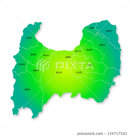 Toyama prefecture and municipalities map 134717583