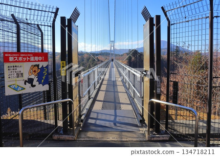 Japan's highest pedestrian bridge (Kokonoe "Yume" Suspension Bridge, view towards Mount Wakugai) Japan's highest pedestrian bridge (Kokonoe "Yume" Suspension Bridge, view towards Mount Wakugai) 134718211
