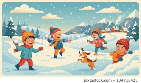 孩子們在玩雪仗 134718425