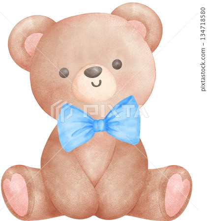Cute Coquette Teddy Bear with Blue Bow Tie watercolor, nursery birthday Boy Cute Coquette Teddy Bear with Blue Bow Tie watercolor, nursery birthday Boy 134718580