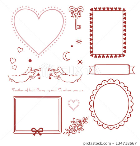 Heart motif and hand-drawn frame set 134718667