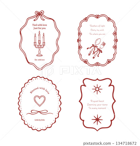 Heart motif and hand-drawn frame set 134718672