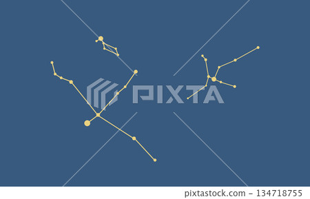 夏季大三角(金色星座線)漂浮在深藍色背景上 夏季大三角(金色星座線)漂浮在深藍色背景上 134718755