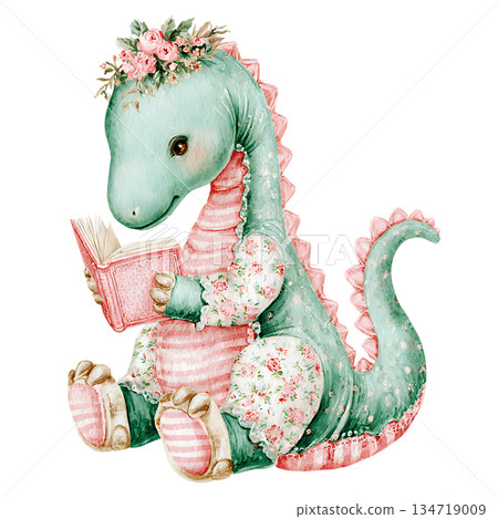 watercolor illustration of a pink flamingo 134719009