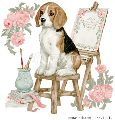 watercolor sketch cute dog in a watercolor style watercolor sketch cute dog in a watercolor style 134719019