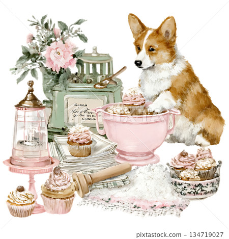 watercolor sketch cute dog in a watercolor style watercolor sketch cute dog in a watercolor style 134719027