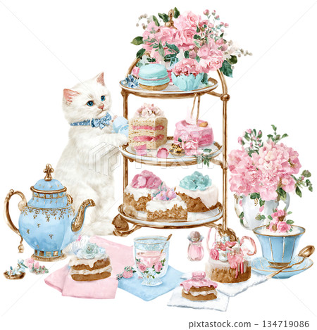 set of cute teddy bear and flowers 134719086