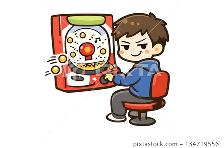 A man grinning while playing pachinko A man grinning while playing pachinko 134719556