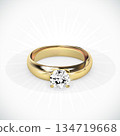 Realistic 3D Wedding Couple Ring with Gold and Diamond 134719668