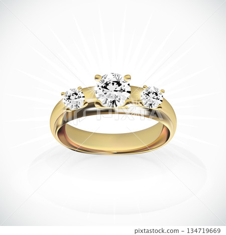 Realistic 3D Wedding Couple Ring with Gold and Diamond 134719669