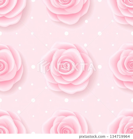 Minimal Seamless Pattern Pink Rose and White Dots Minimal Seamless Pattern Pink Rose and White Dots 134719964