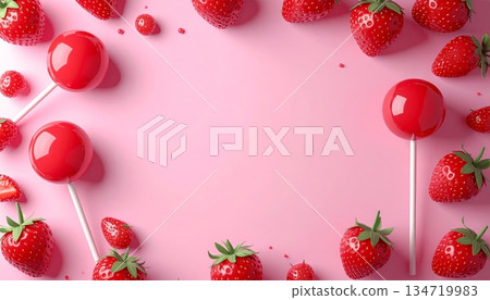 Lollipop and Strawberry Vector Border 134719983